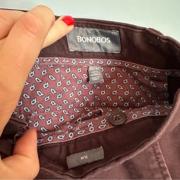 Bonobos Weekend Warrior 32/34 Men's Burgundy Slim Dress Pants - Picture 3 of 5